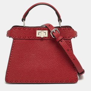 Fendi Peekaboo ISeeU Petite Red Selleria Leather Top Handle Bag, Satchels - Luxury Closet
