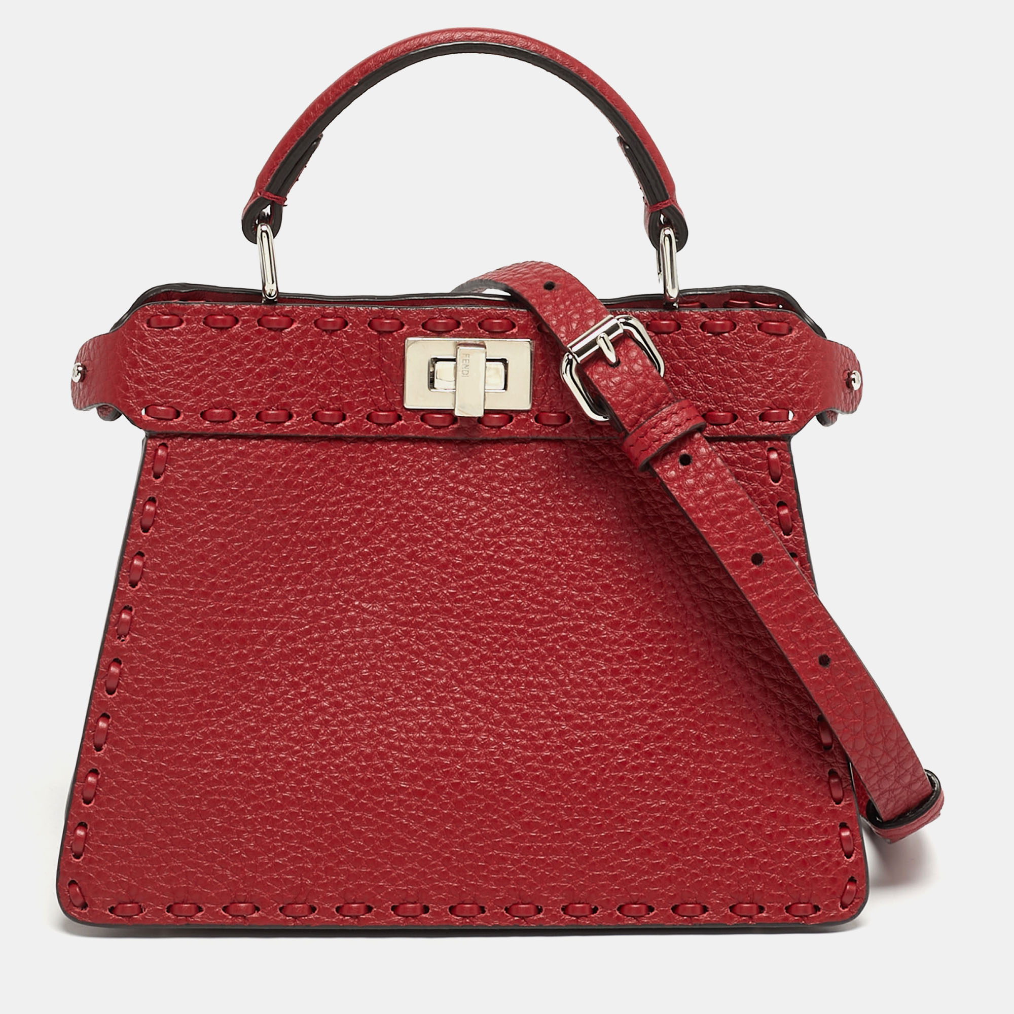 Fendi Peekaboo ISeeU Petite Red Selleria Leather Top Handle Bag, Satchels - Luxury Closet