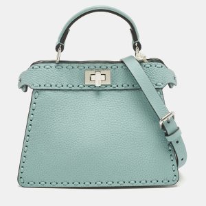 Fendi Peekaboo Iseeu Petite Light Blue Selleria Leather Top Handle Bag, Satchels - Luxury Closet