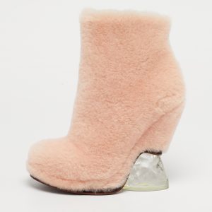 Fendi Light Pink Shearling Ice Heel Ankle Boots Size 38, Boots - Luxury Closet