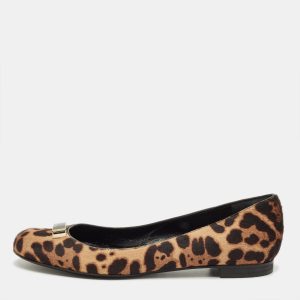 Fendi Black/Brown Leopard Print Calf Hair Bow Ballet Flats Size 39, Flats - Luxury Closet