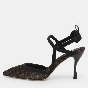 Fendi Black/Beige Jacquard Chenille Slingback Sandals Size 40, Sandals - Luxury Closet