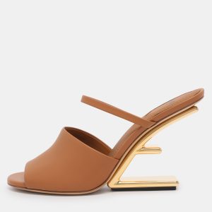 Fendi Brown Leather First Heel Mules Size 40, Sandals - Luxury Closet