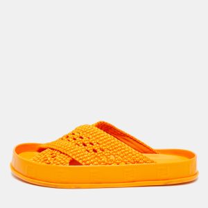Fendi Forever Orange Nylon and Patent Leather Flat Slide Size 36, Sandals - Luxury Closet