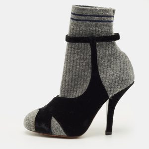 Fendi Size 36 Grey/Black Tweed and Velvet Sucks Boots, Boots - Luxury Closet