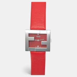 Fendi Fendimania F100101901 Red Dial Diamond Stainless Steel Leather Women's Wristwatch 24 mm, Watches - Luxury Closet