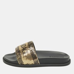 Fendi x Versace Size 38 Gold Metal and Rubber Slide Sandals, Sandals - Luxury Closet