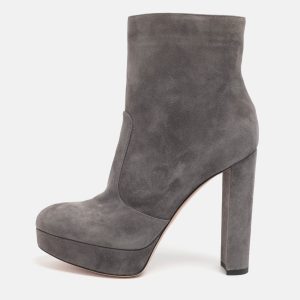 Gianvito Rossi Grey Suede Platform Mid Calf Boots Size 38.5, Boots - Luxury Closet