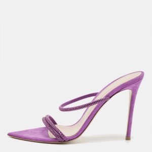 Gianvito Rossi Purple Suede Crystal Embellished Cannes Sandals Size 41, Sandals - Luxury Closet