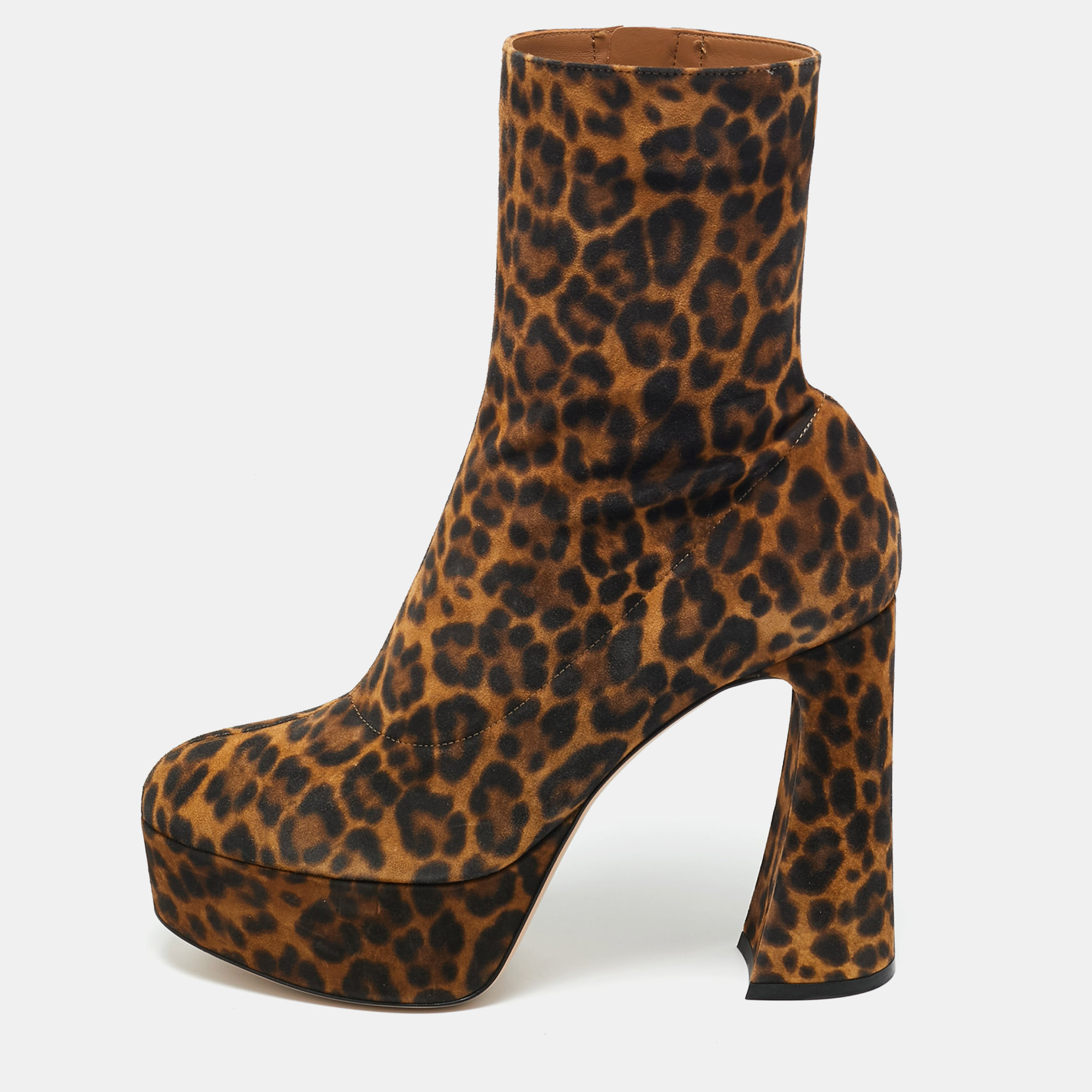 Gianvito Rossi Brown Leopard Print Suede Holly Ankle Boots Size 40, Boots - Luxury Closet