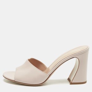 Gianvito Rossi Light Pink Leather Curved Heel Slide Sandals Size 38.5, Sandals - Luxury Closet
