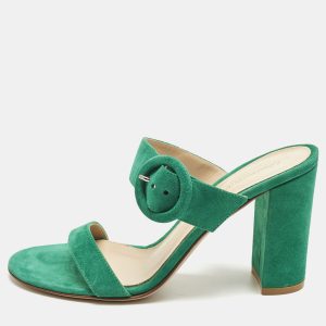 Gianvito Rossi Green Suede Buckle Slide Sandals Size 37, Sandals - Luxury Closet