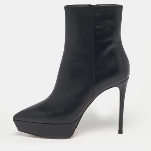 Gianvito Rossi Black Leather Dasha Ankle Length Boots Size 38, Boots - Luxury Closet