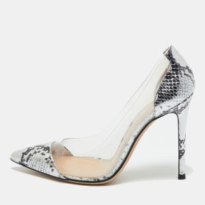 Gianvito Rossi Silver Snake Embossed Leather and PVC Plexi Pumps Size 37, Pumps - Luxury Closet