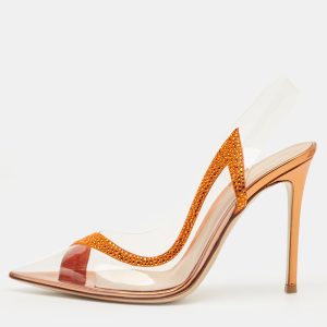 Gianvito Rossi Transparent/Orange PVC and Suede Embellished Hortensia Pumps Size 39.5, Pumps - Luxury Closet