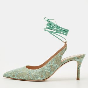 Gianvito Rossi Light Green Lace Irene Ankle Tie Pumps Size 39, Pumps - Luxury Closet