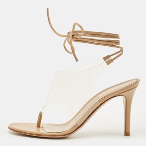 Gianvito Rossi Beige Leather and PVC Plexi Thong Wrap Sandals Size 35, Sandals - Luxury Closet