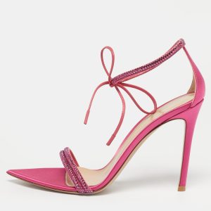 Gianvito Rossi Montecarlo Size 39 Pink Satin and Suede Ankle Strap Sandals, Sandals - Luxury Closet