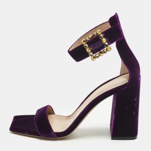 Gianvito Rossi Purple Velvet Portofino Ankle Strap Sandals Size 38, Sandals - Luxury Closet