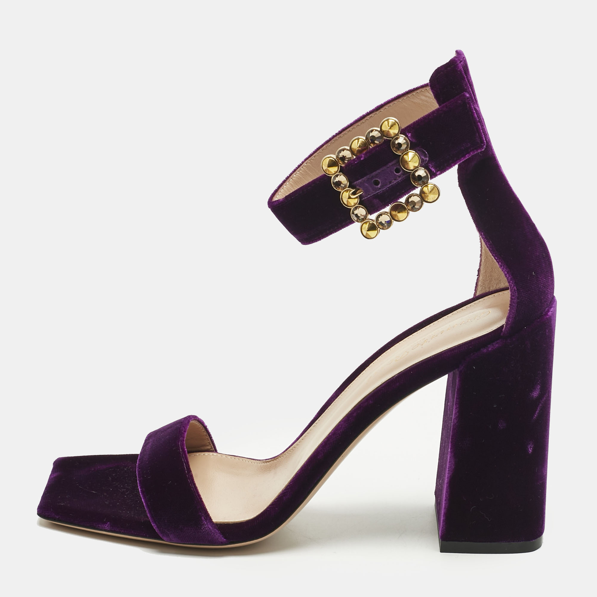 Gianvito Rossi Purple Velvet Portofino Ankle Strap Sandals Size 38, Sandals - Luxury Closet