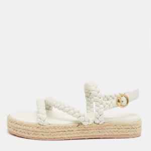 Gianvito Rossi White Braided Leather Platform Espadrille Sandals Size 36.5, Sandals - Luxury Closet