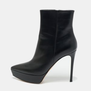 Gianvito Rossi Black Leather Dasha Platform Booties Size 39.5, Boots - Luxury Closet