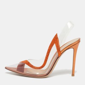 Gianvito Rossi Transparent/Orange PVC and Suede Embellished Hortensia Pumps Size 39, Pumps - Luxury Closet