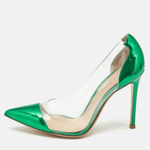 Gianvito Rossi Metallic Green Leather and PVC Plexi Pumps Size 38.5, Pumps - Luxury Closet