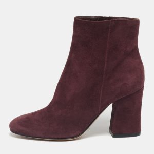 Gianvito Rossi Burgundy Suede Joelle Ankle Boots Size 36.5, Boots - Luxury Closet