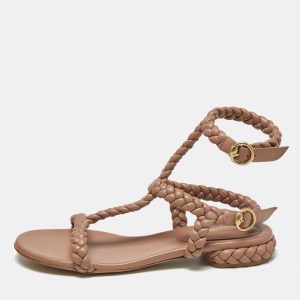 Gianvito Rossi Dusty Pink Braided Leather Sorrento Sandals Size 40.5, Sandals - Luxury Closet