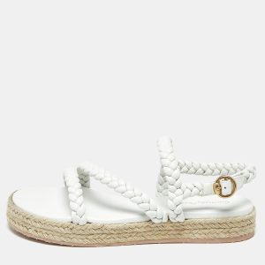 Gianvito Rossi White Braided Leather Platform Espadrille Sandals Size 41, Sandals - Luxury Closet