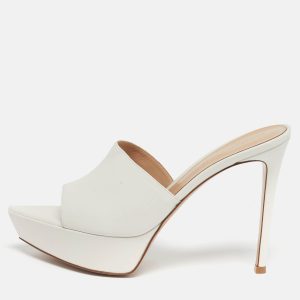 Gianvito Rossi White Leather Betty Platform Mules Size 40, Sandals - Luxury Closet