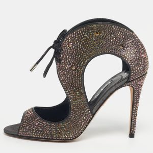 Gina Metallic Satin Crystal Embellished Cut Out Sandals Size 40, Sandals - Luxury Closet