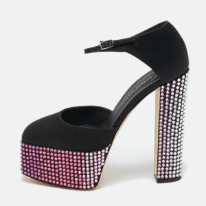 Giuseppe Zanotti Black Satin Crystal Embellished Platform Sandals 40, Sandals - Luxury Closet
