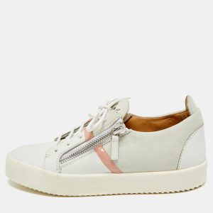 Giuseppe Zanotti Frankie Size 40 White/Grey Leather and Suede Lace Up Sneakers, Athletic Shoes & Sneakers - Luxury Closet