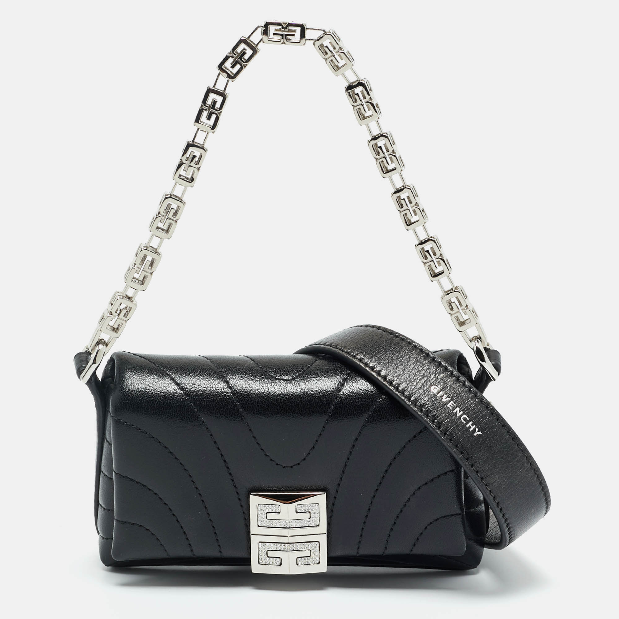 Givenchy Black Quilted Leather Micro 4G Crystal Crossbody Bag, Handbags - Luxury Closet