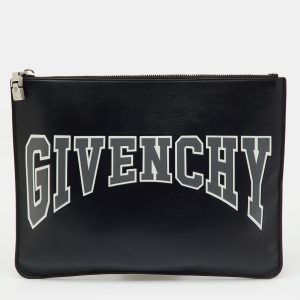 Givenchy Black Leather Logo Print Zip Pouch, Clutches & Special Occasion Bags - Luxury Closet