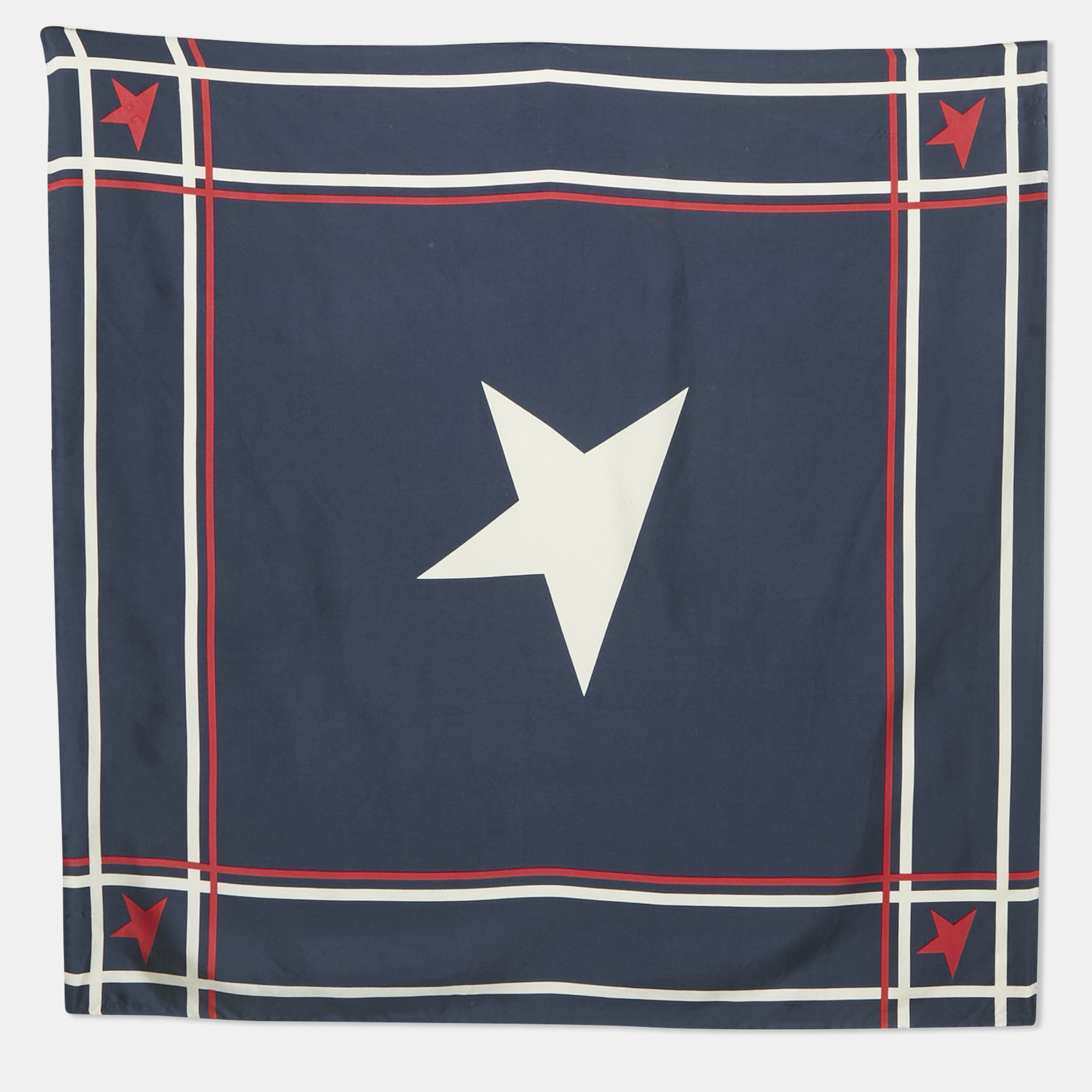 Golden Goose Navy Blue Star Print Silk Scarf, Scarves & Shawls - Luxury Closet