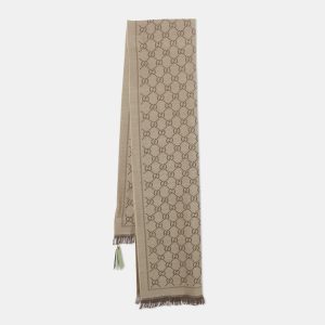 Gucci Brown GG Jacquard Wool Stole, Scarves & Shawls - Luxury Closet