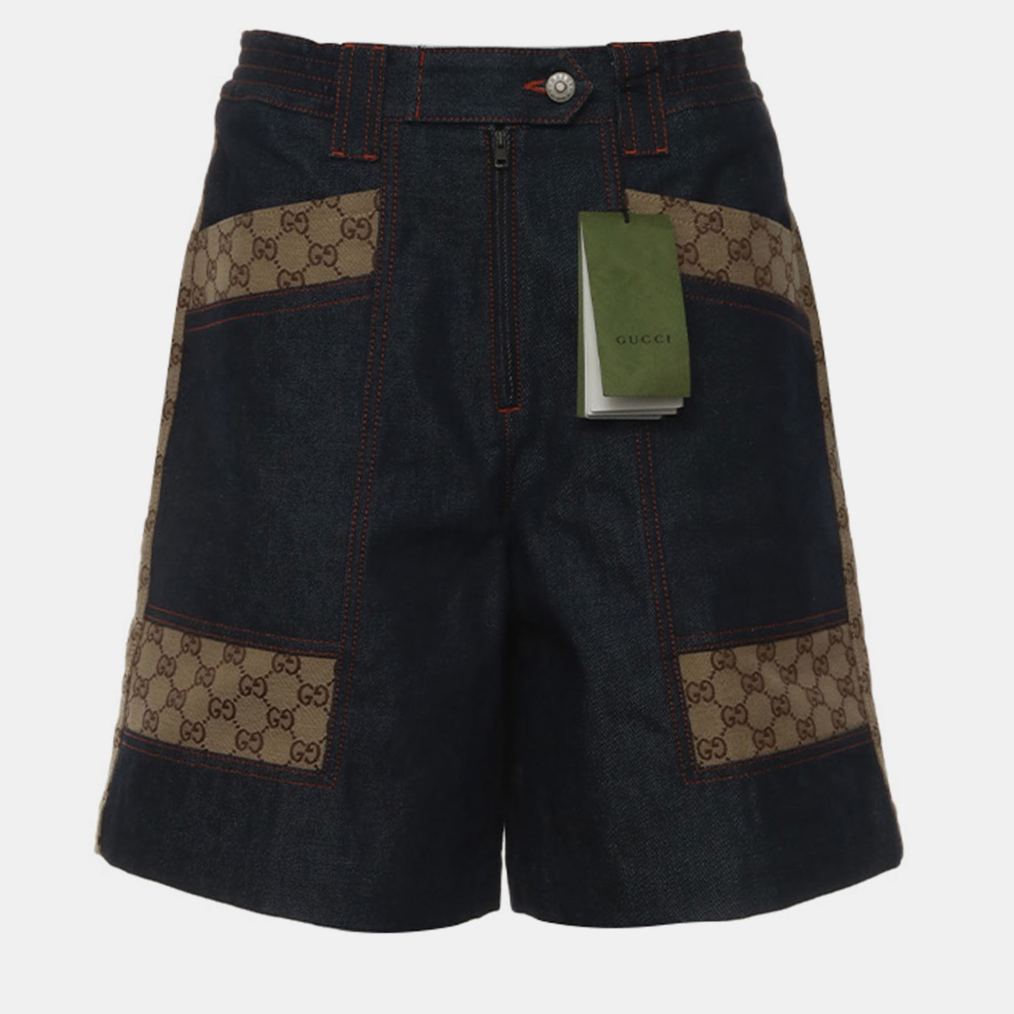 Gucci GG Supreme Blue, Brown Denim Shorts M, Shorts - Luxury Closet