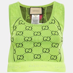 Gucci Fluorescent Green GG Jacquard Crop Tank Top M, Shirts & Tops - Luxury Closet