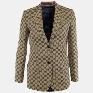 Gucci Beige/Blue GG Supreme Linen Blend Tailored Jacket S, Coats & Jackets - Luxury Closet