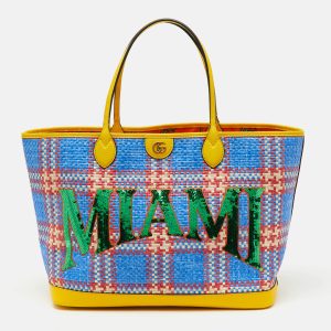 Gucci Multicolor Raffia and Leather Miami Sequins Large Ophidia Tote, Tote Handbags - Luxury Closet