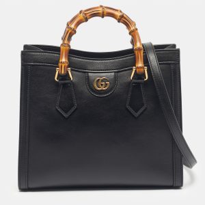 Gucci Black Leather Small Bamboo Diana Tote, Tote Handbags - Luxury Closet