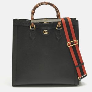 Gucci Black Leather Large Bamboo Diana Tote, Tote Handbags - Luxury Closet