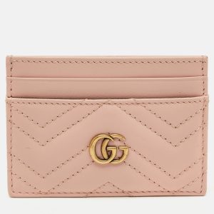 Gucci Pink Matelass&eacute; Leather GG Marmont Card Holder, Wallets & Money Clips - Luxury Closet