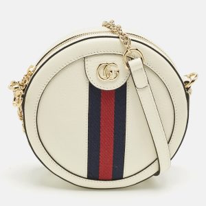 Gucci Off White Leather Mini Ophidia Round Shoulder Bag, Shoulder Bags - Luxury Closet