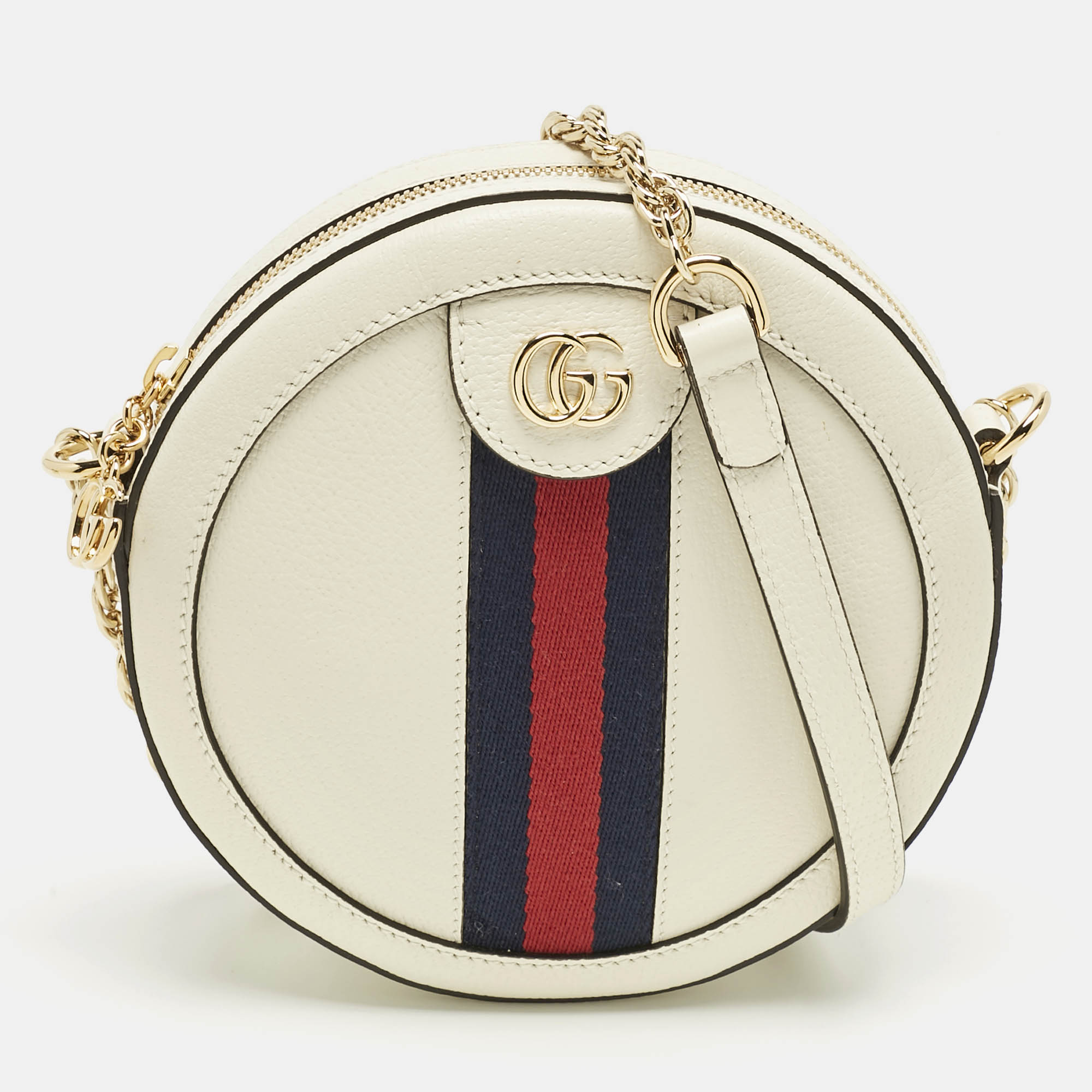 Gucci Off White Leather Mini Ophidia Round Shoulder Bag, Shoulder Bags - Luxury Closet