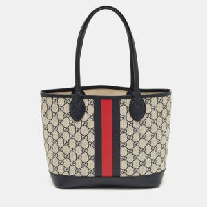 Gucci Beige/Navy Blue GG Supreme Canvas and Leather Small Ophidia Tote, Tote Handbags - Luxury Closet