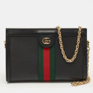 Gucci Black Leather Medium Ophidia Shoulder Bag, Shoulder Bags - Luxury Closet